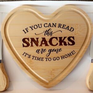 Heart-Shaped Bamboo Snack Board with utensils.